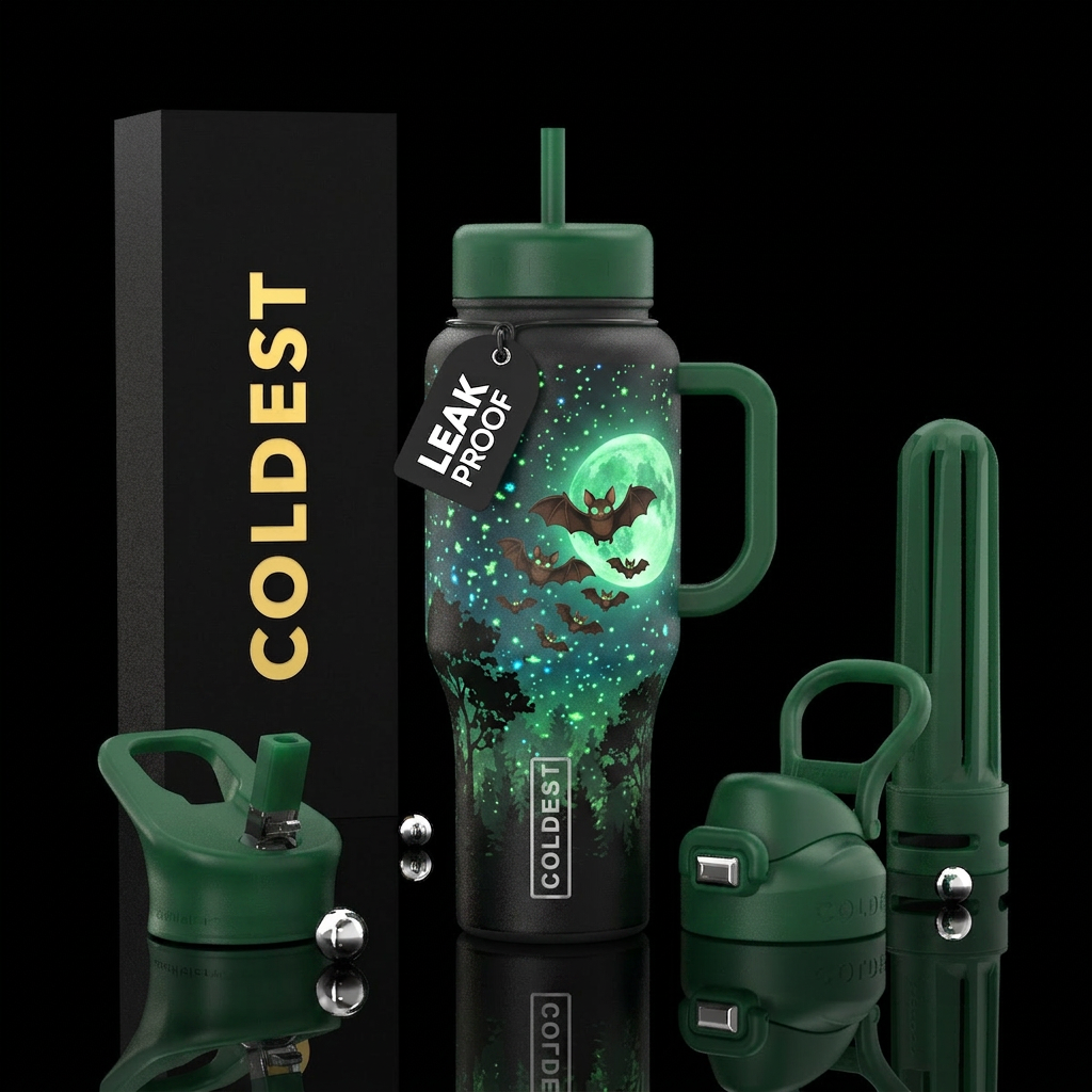 Glow batty water bottle design