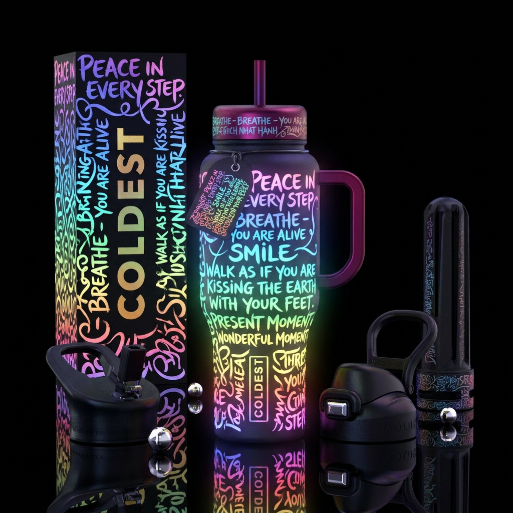 The calligraphy of thich nhat hawn,, glowie water bottle design