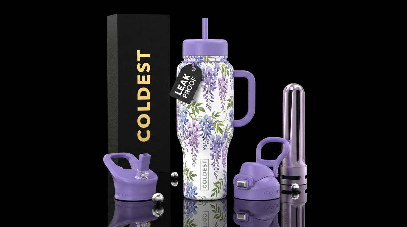 Wisteria flowers on white background water bottle design