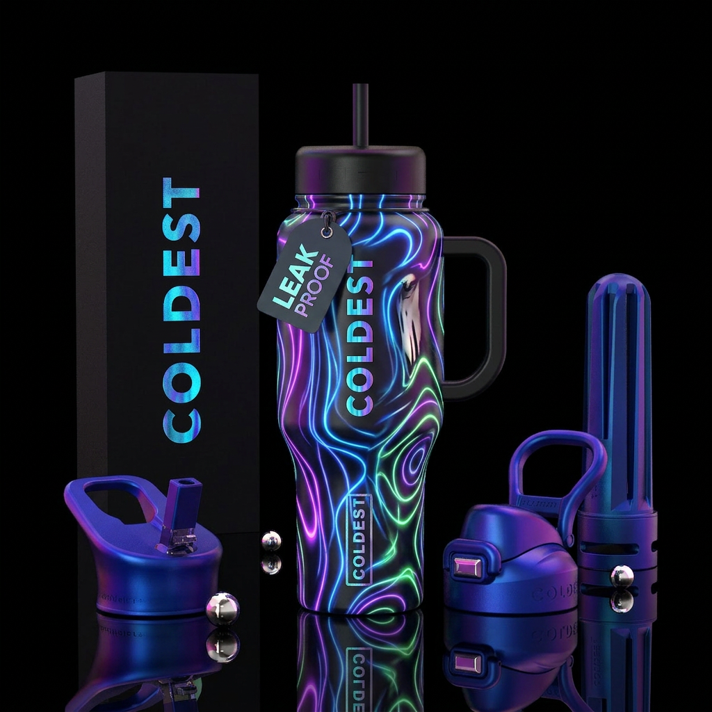 Glowie, warp, water bottle design