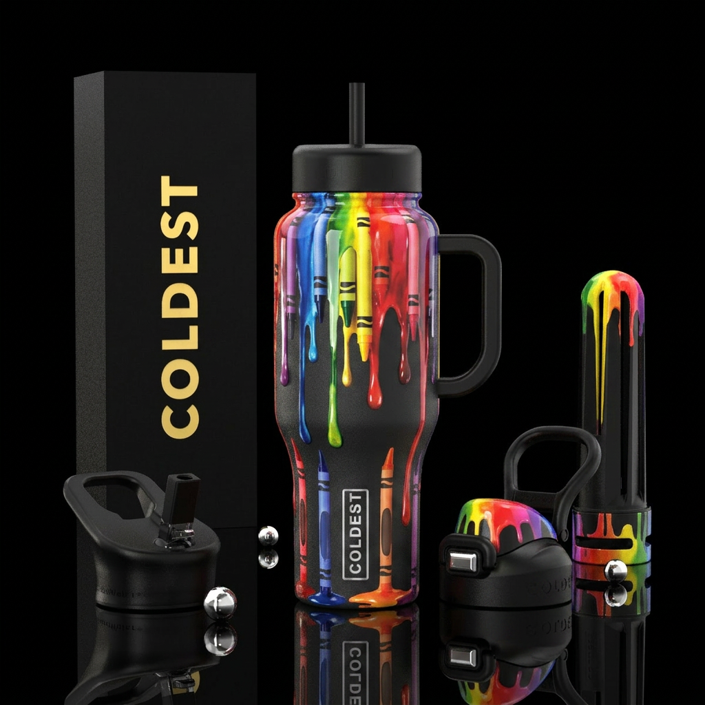 Melting crayons water bottle design