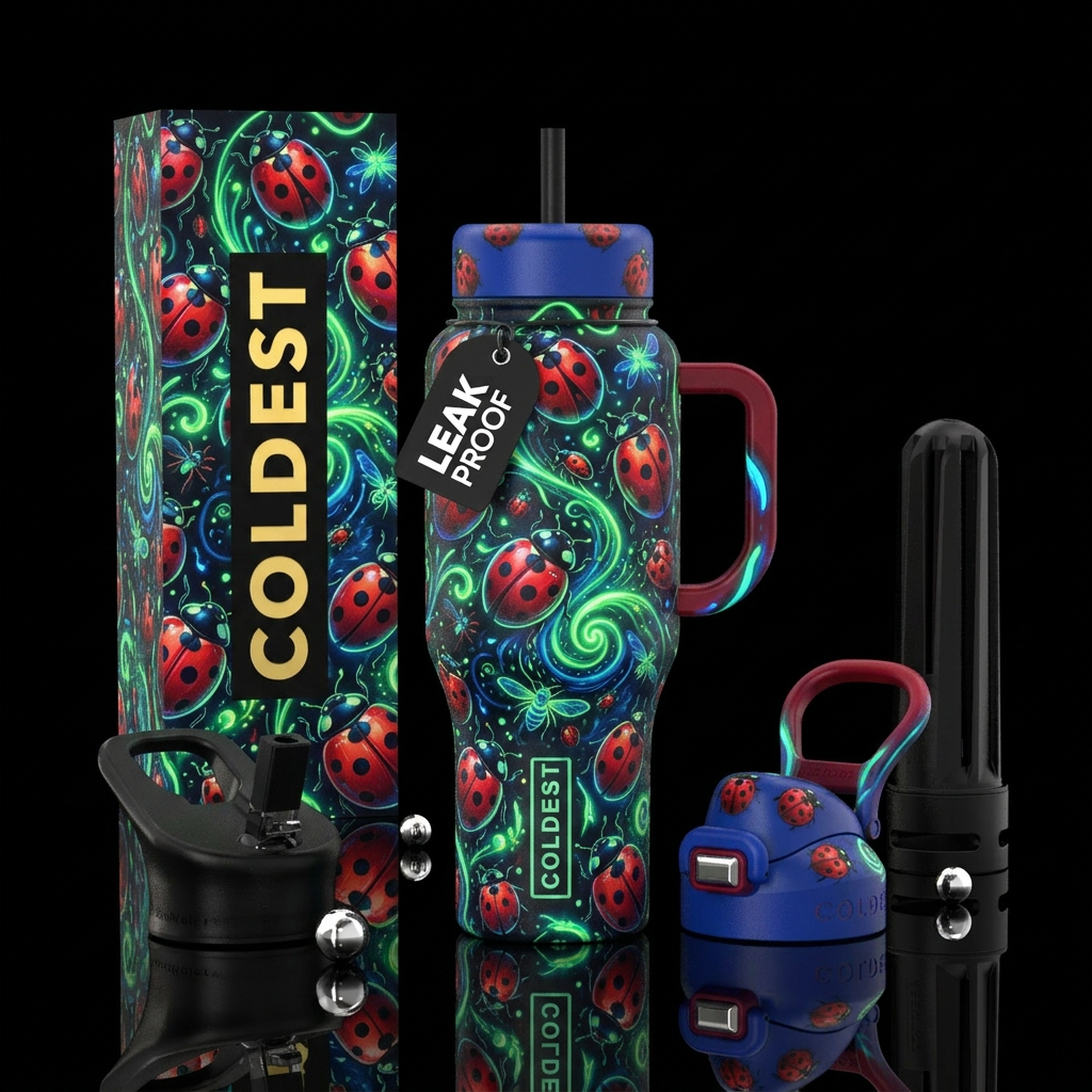 Ladybugs, glowie water bottle design
