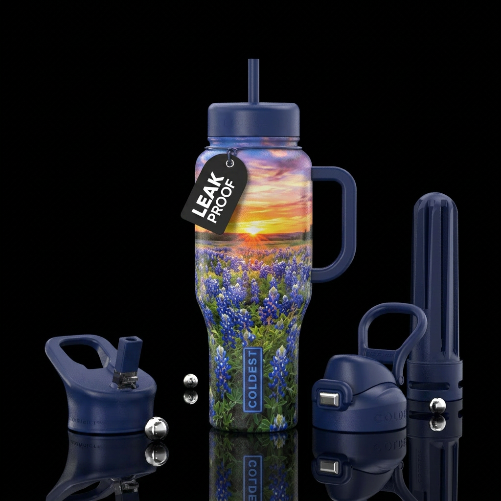 Texas blue bonnets water bottle design