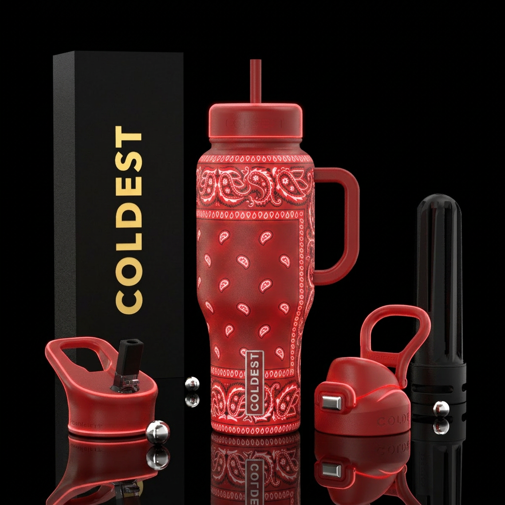 Red bandana, glowie water bottle design