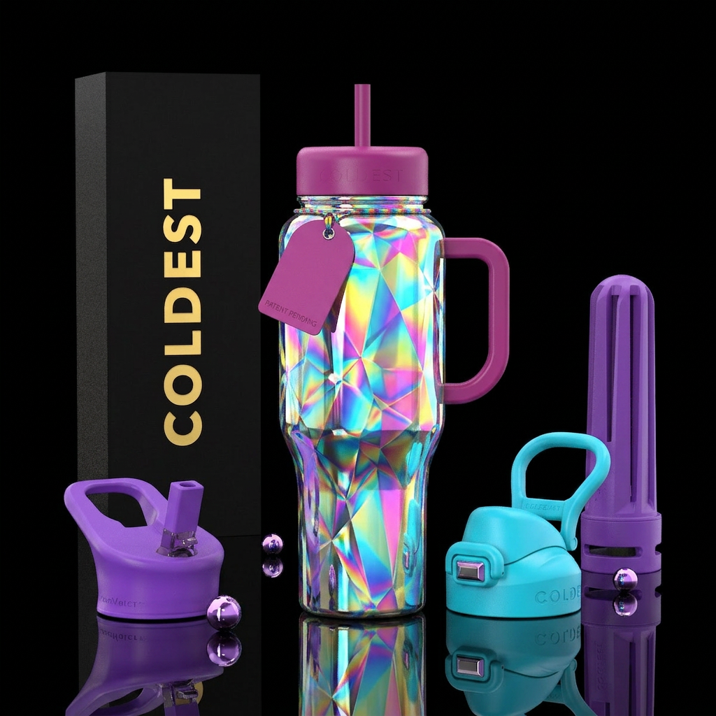 Kaleidoscope, rainbow,, dichroic water bottle design