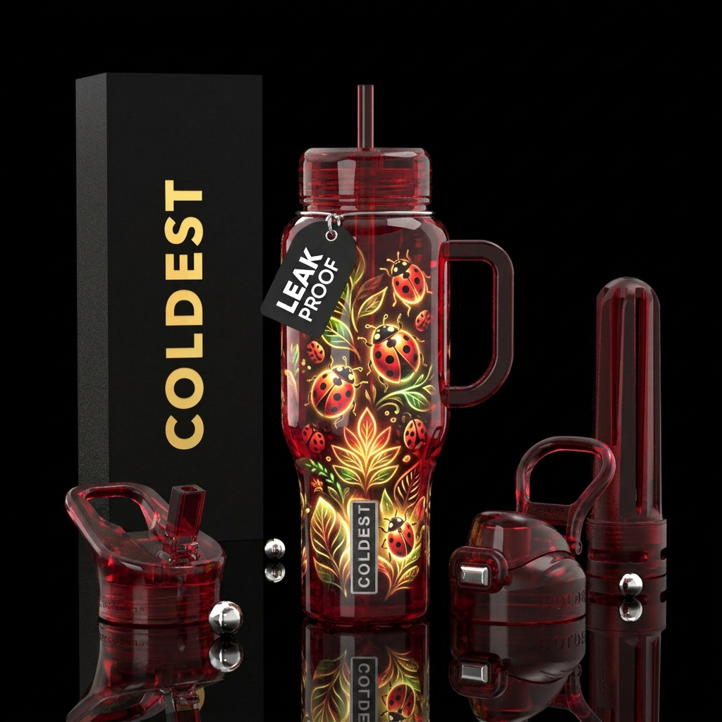 Lady bugs, cute, cartoon, glowie, water bottle design
