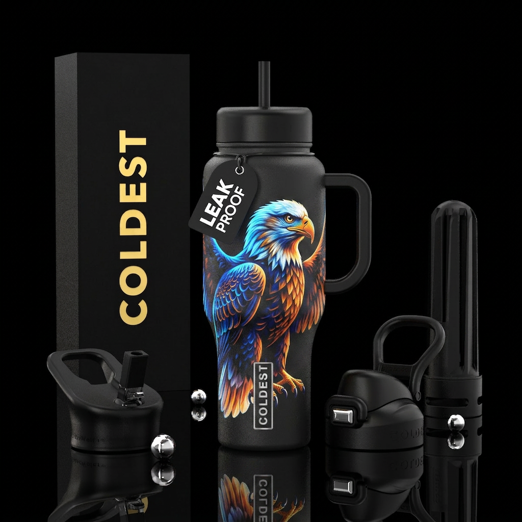 Bald eagle water bottle design