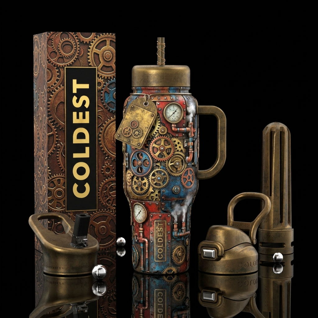 Post apocalypse, gears, steam punk, mortal engines... water bottle design