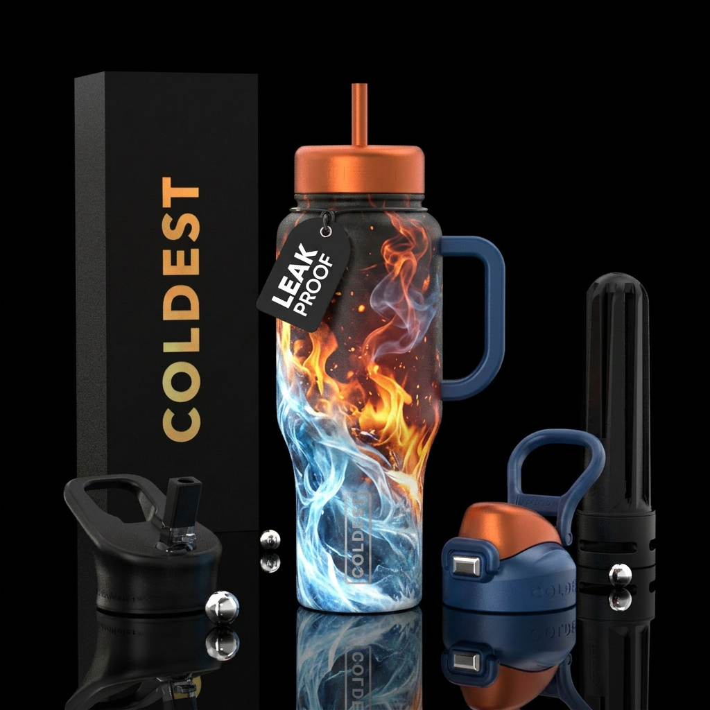 fire and ice, magical, smokey water bottle design