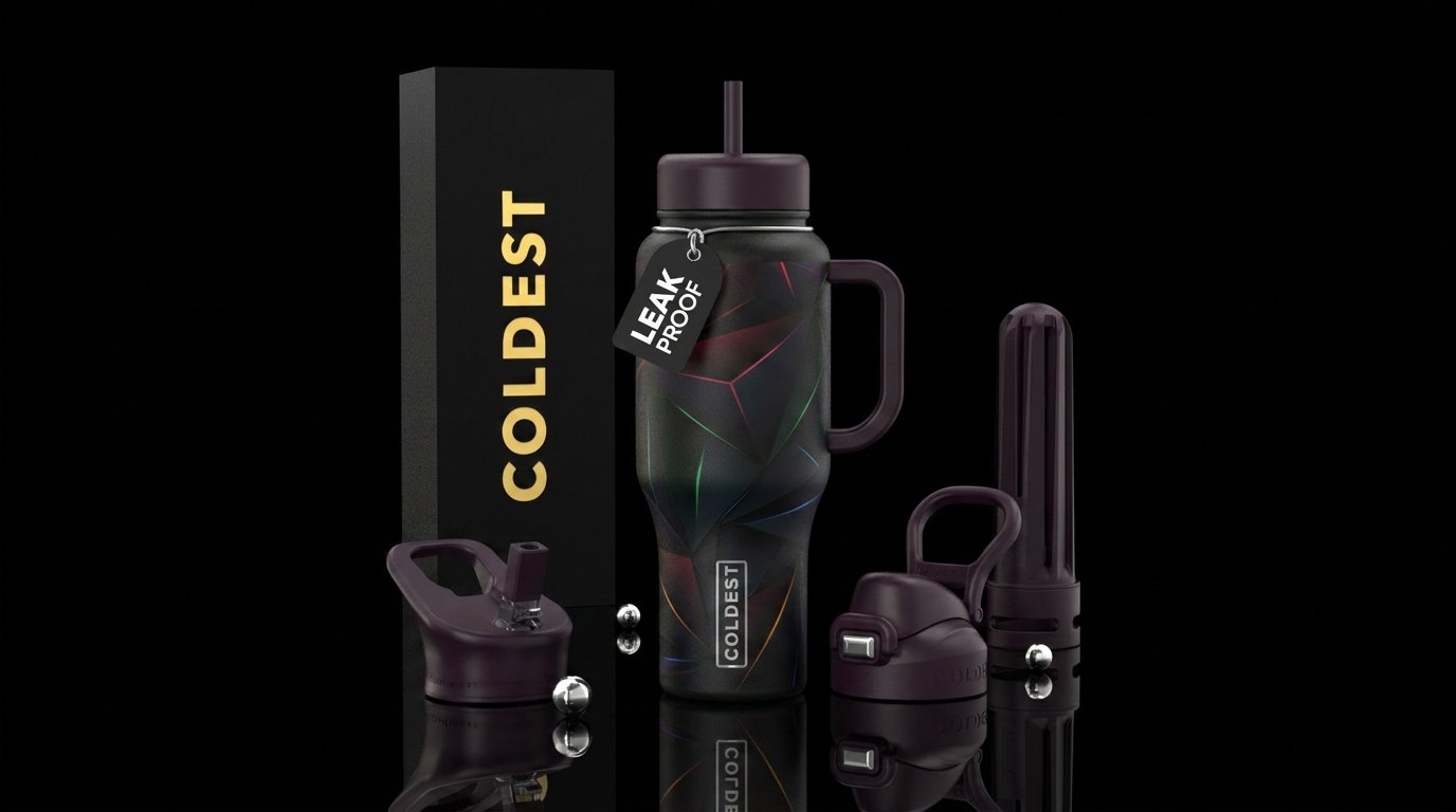 matte, dark mood, abstract shapes and lines water bottle design