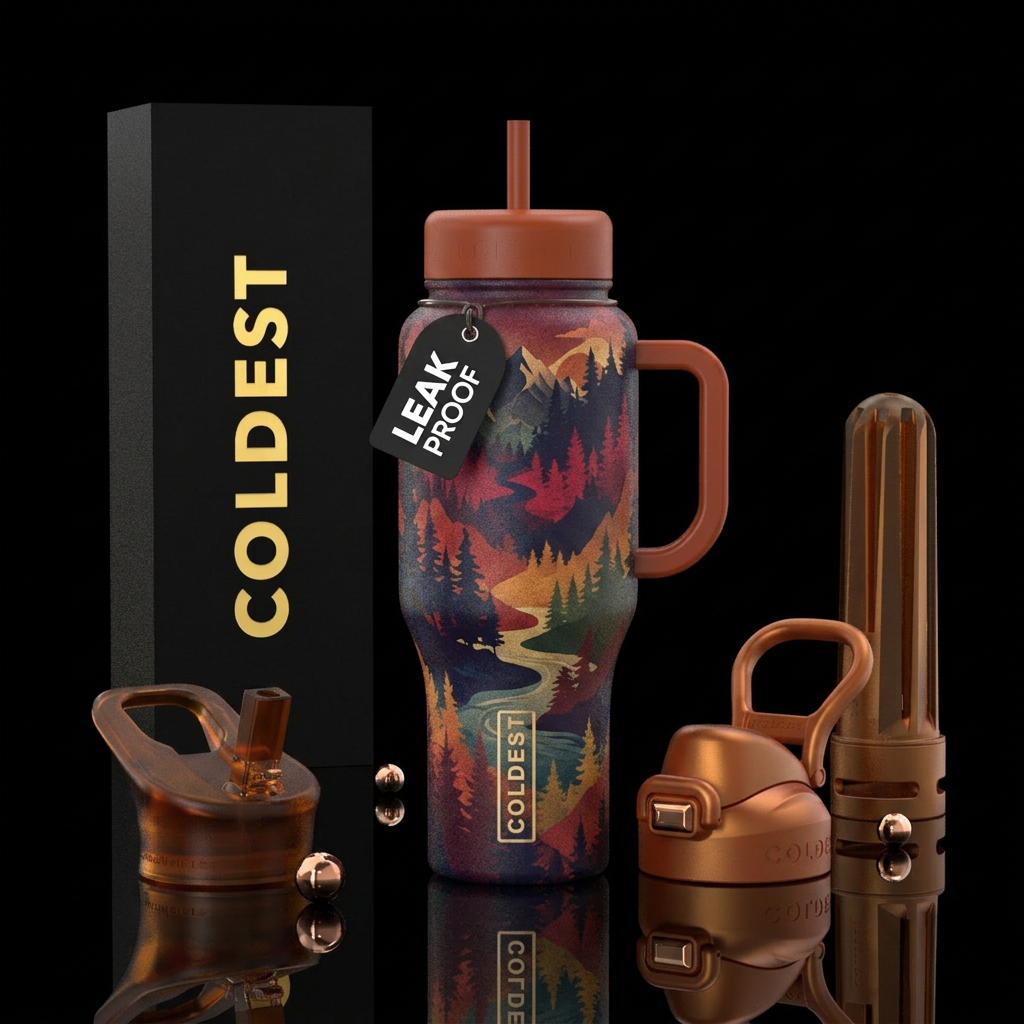 nature silhouettes, grain, moody water bottle design