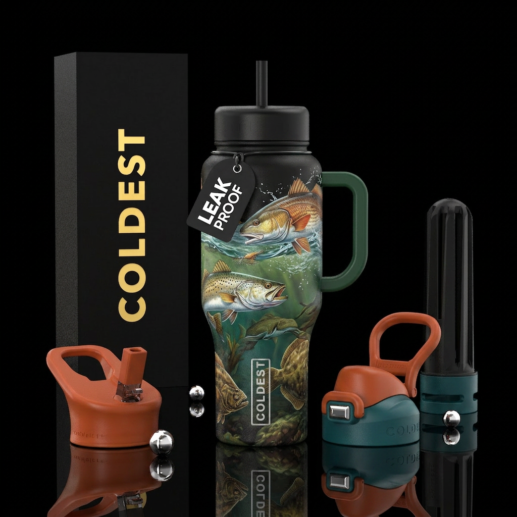 Red drum, speckled trout, flounder water bottle design