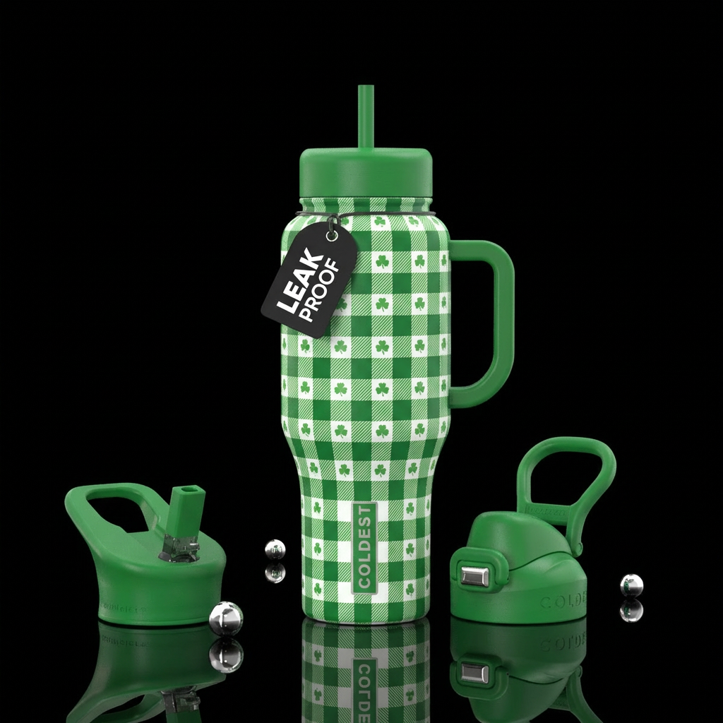 Shamrock gingham plaid water bottle design