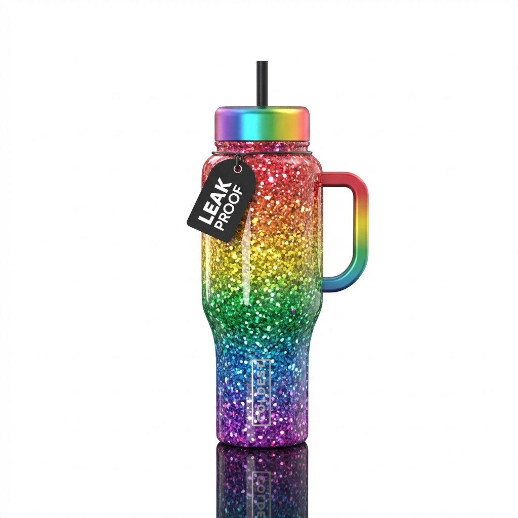 Glittery rainbow. Like big bold glitter that chang... water bottle design