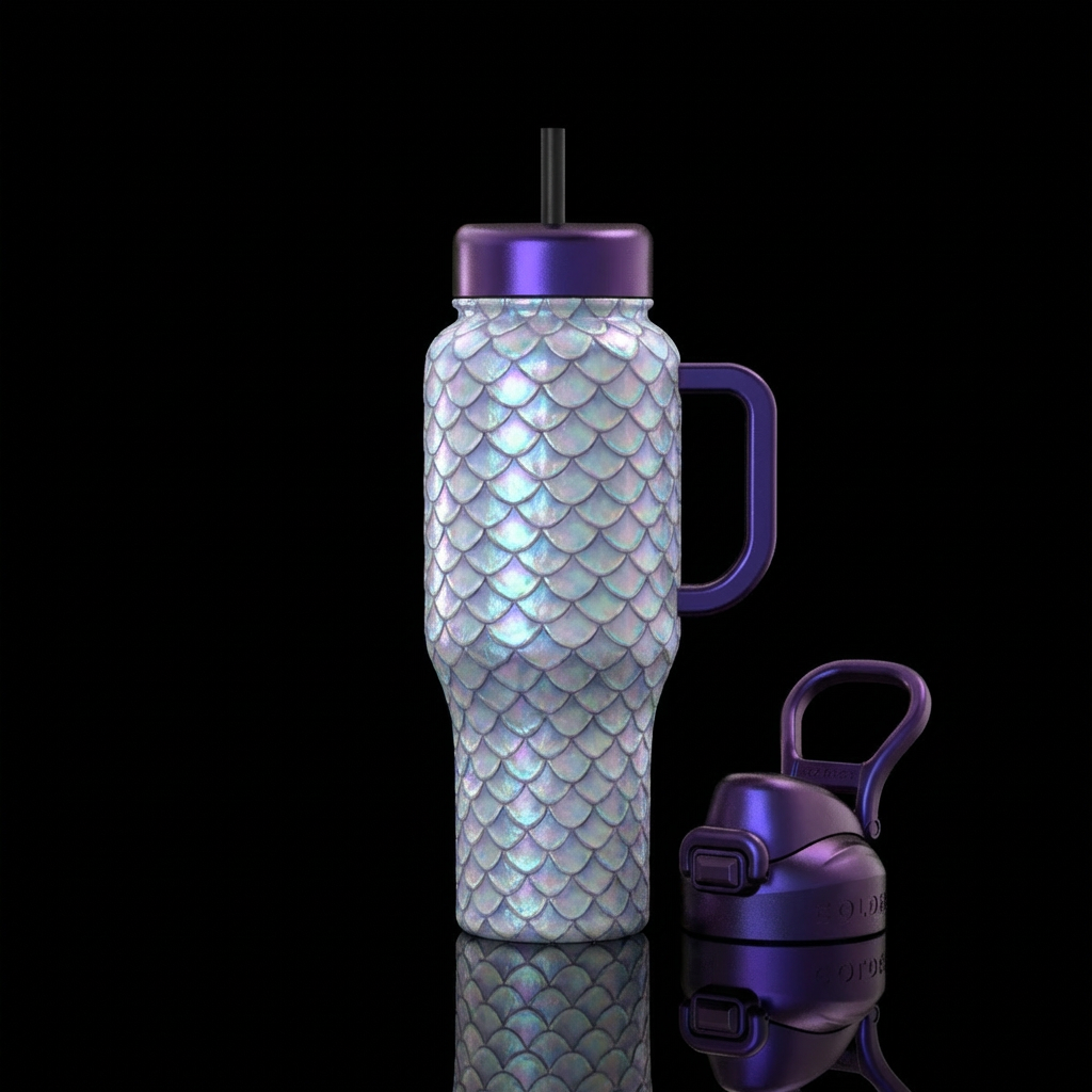 Pearlescent dragon scales water bottle design
