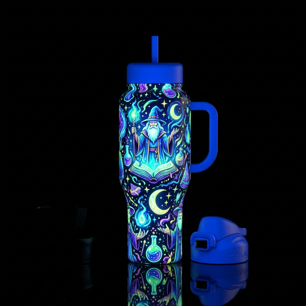 Glow in the dark wizard water bottle design
