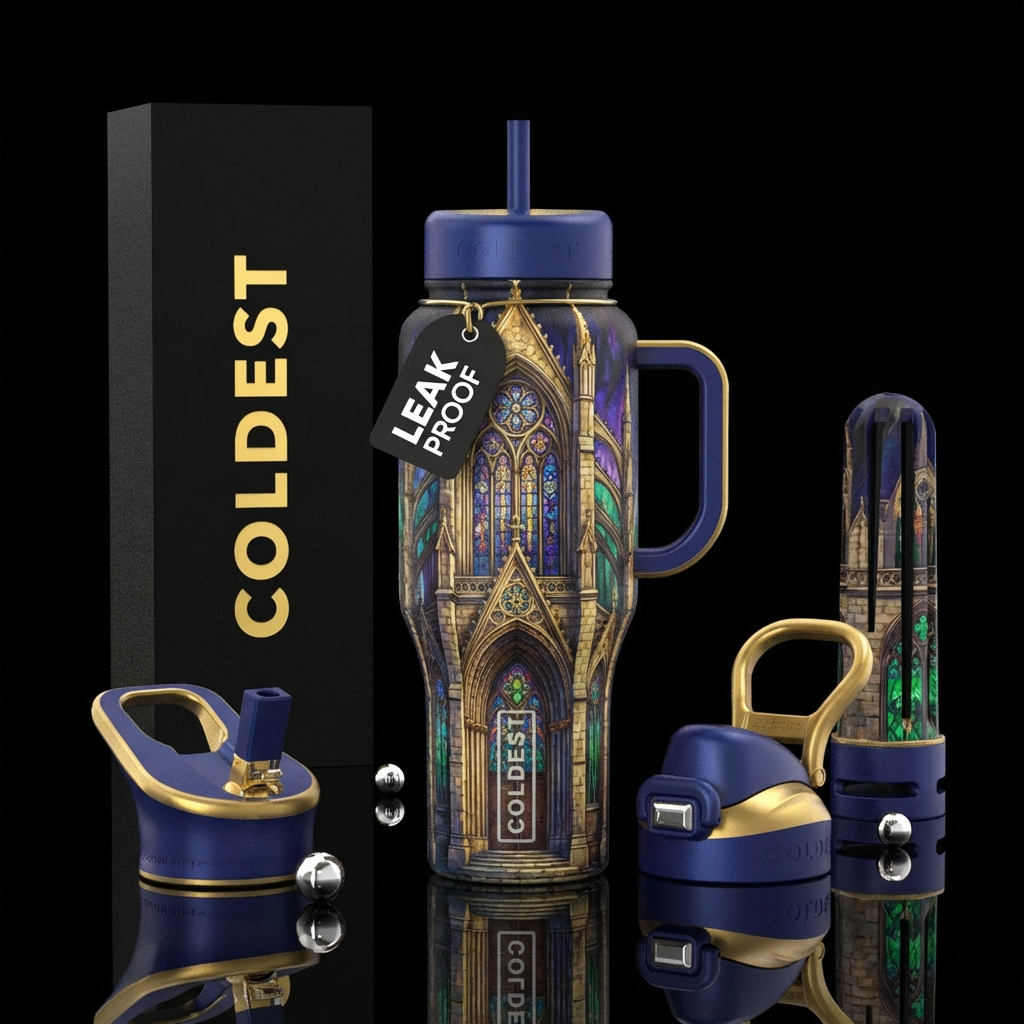 Cathedral castle realism water bottle design