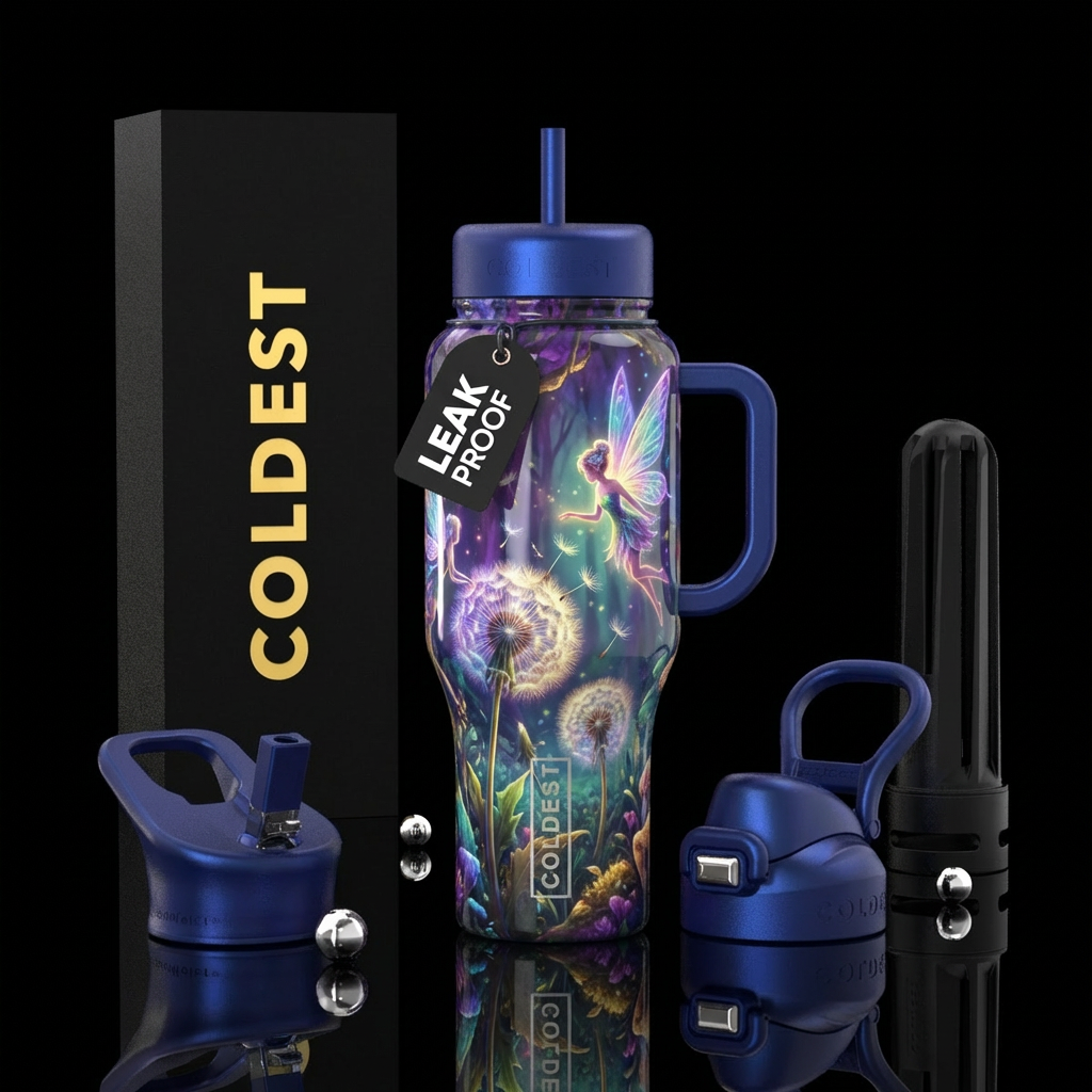 Fairies and dandelions water bottle design