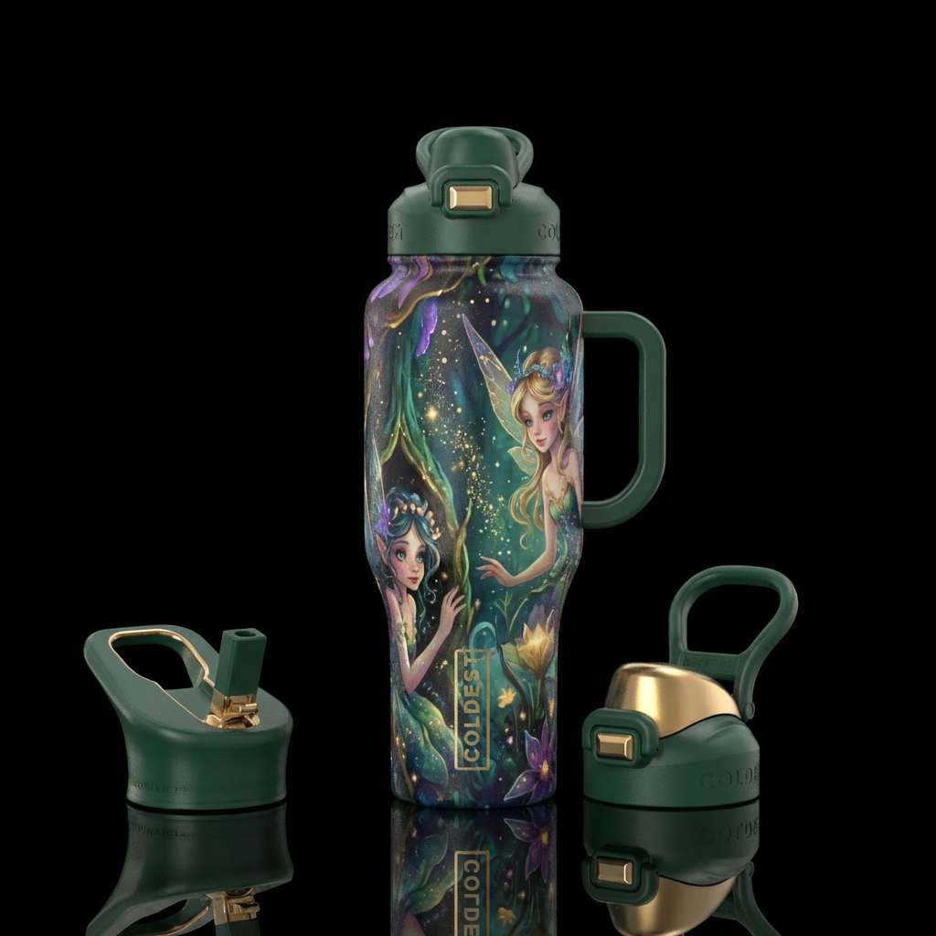 Fairies peaking water bottle design