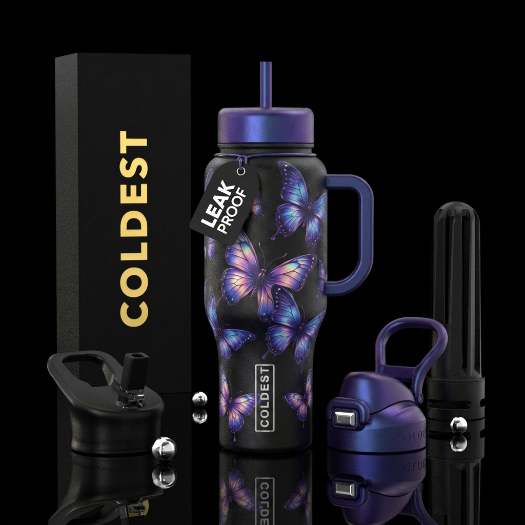 Soaring butterflies, dramatic, magical water bottle design
