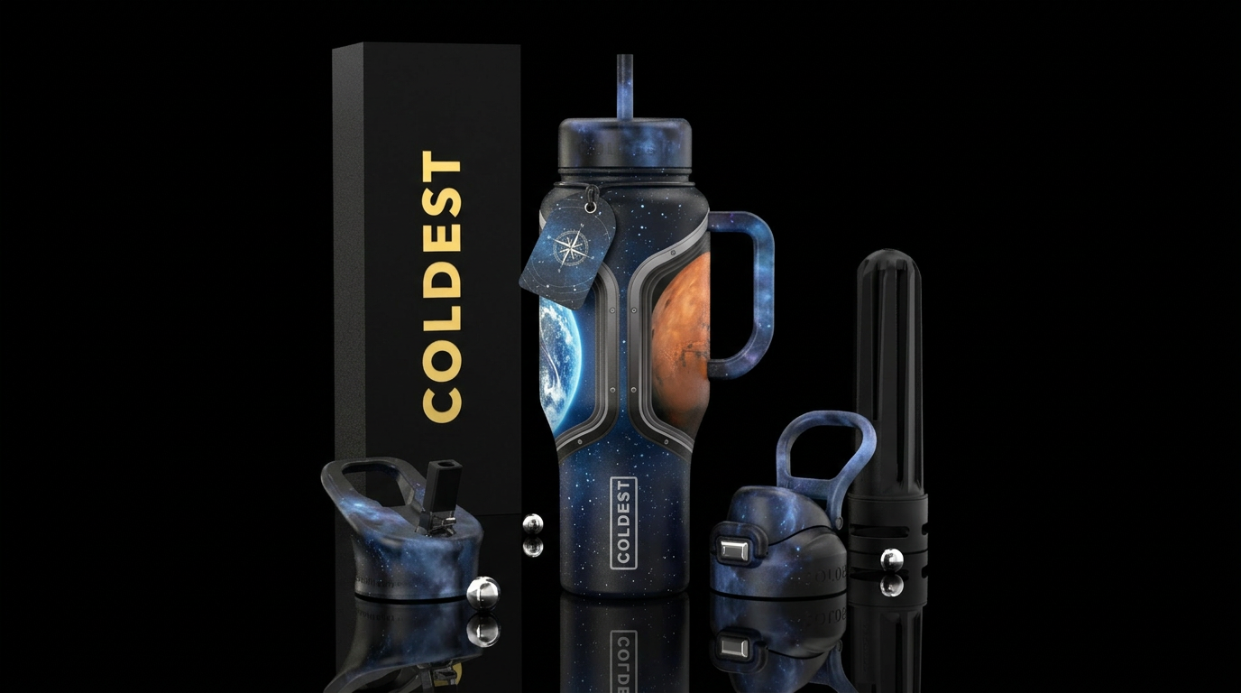 Looking out of the Spaceships window at the Earth,... water bottle design