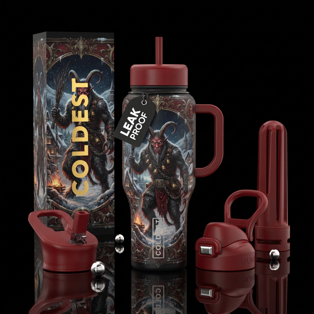 Krampus Christmas water bottle design