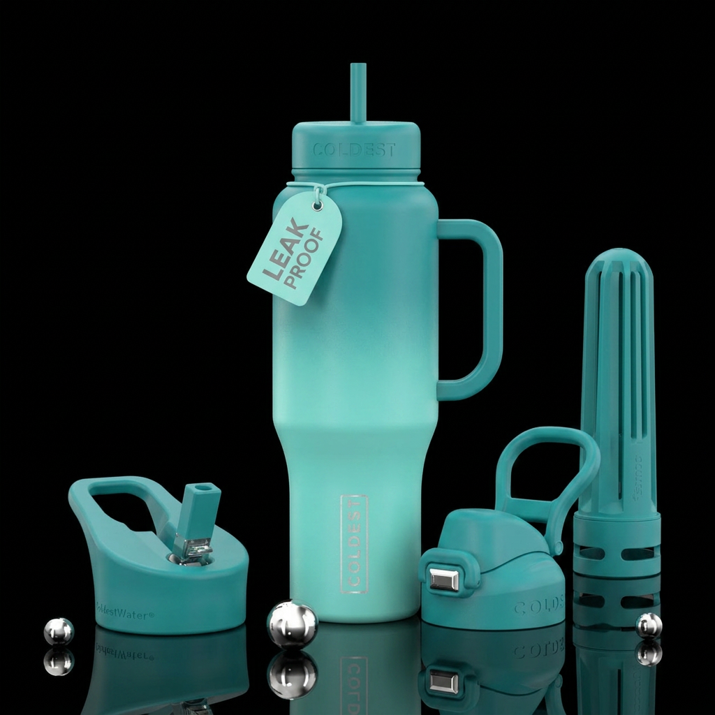 Teal ombre colors water bottle design