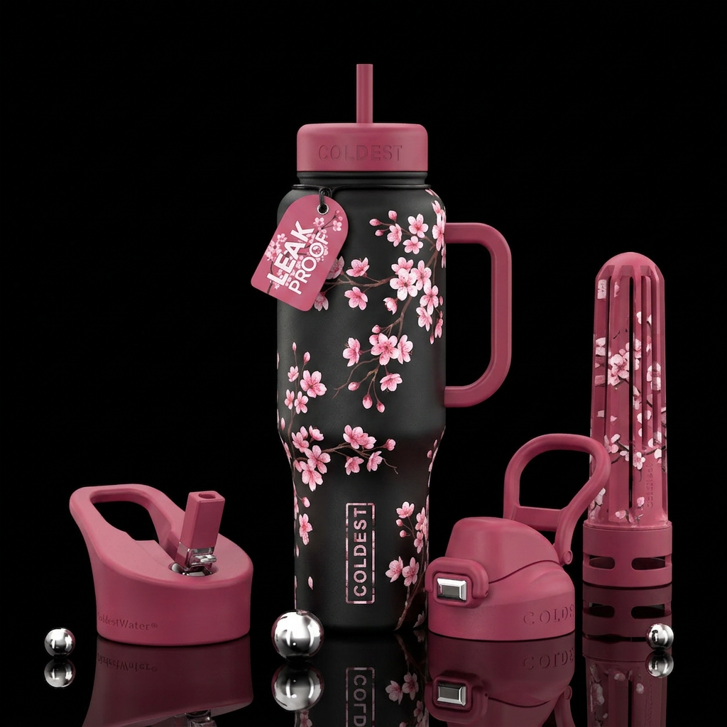 Japanese cherry blossom water bottle design