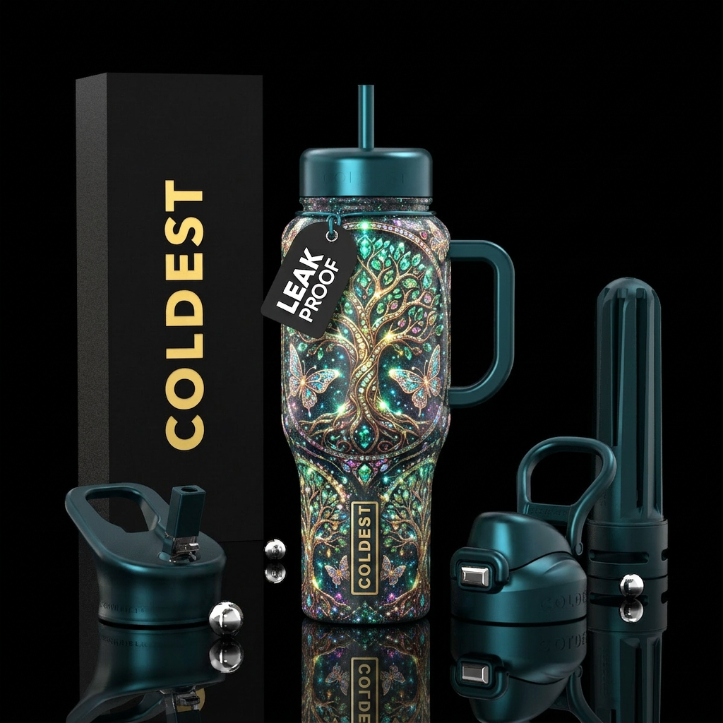 Gemni,, glowie, sparkly, shiny, trees, butterfly water bottle design