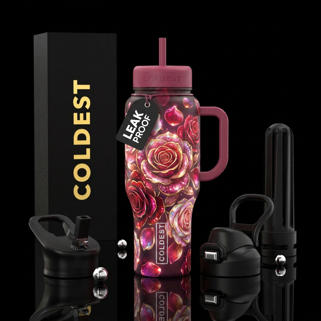 Gemni,, glowie, sparkly, shiny,roses water bottle design