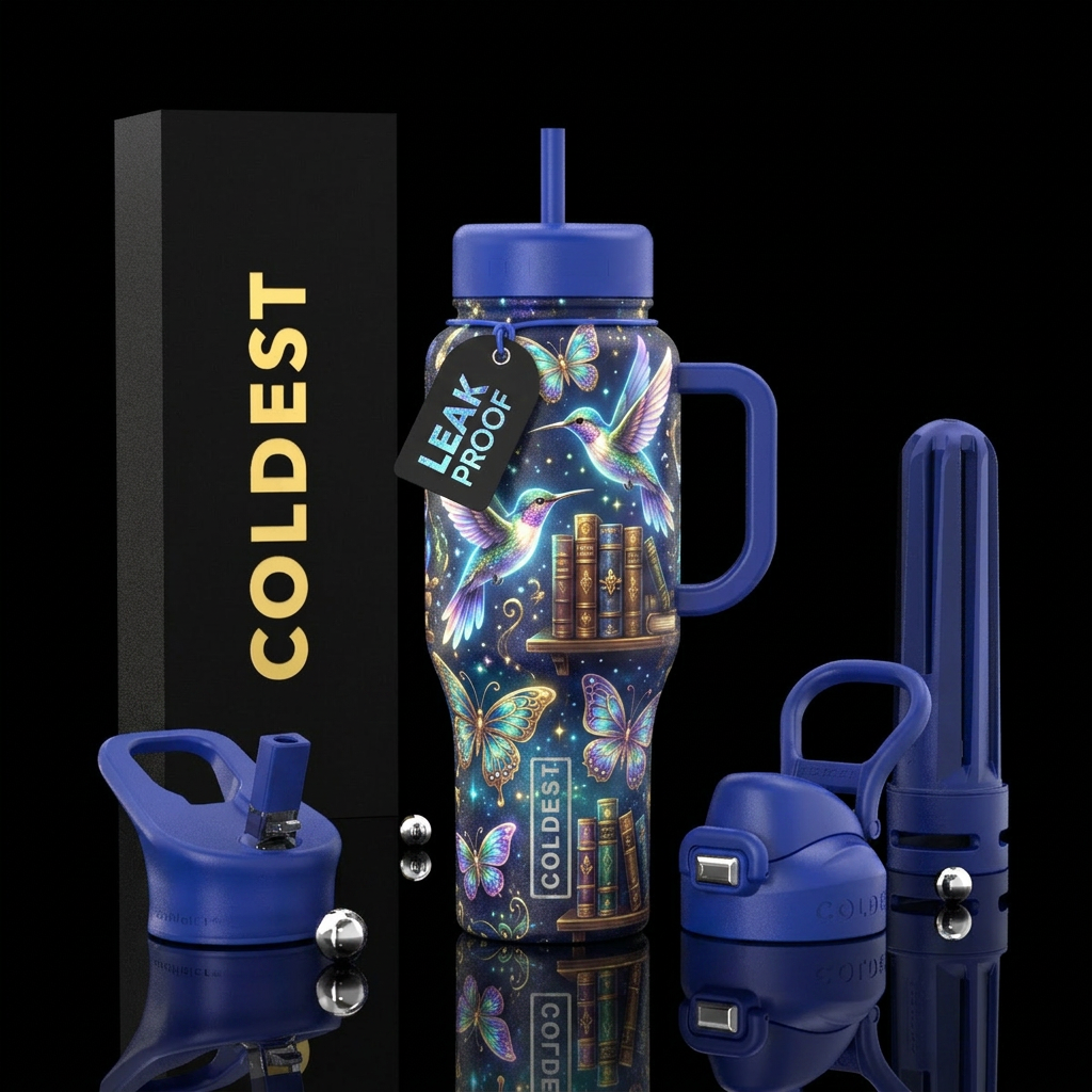 birds, glowie, sparkly, shiny books,, butterfly water bottle design