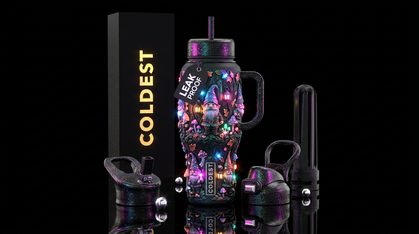 Gnomes, glowie, sparkly, shiny water bottle design