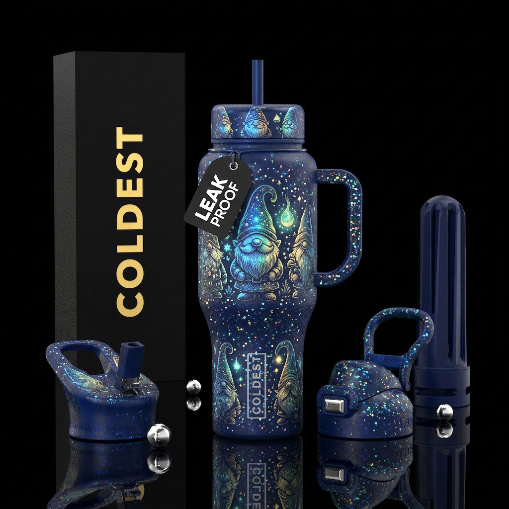 Gnomes, glowie, sparkly, shiny water bottle design