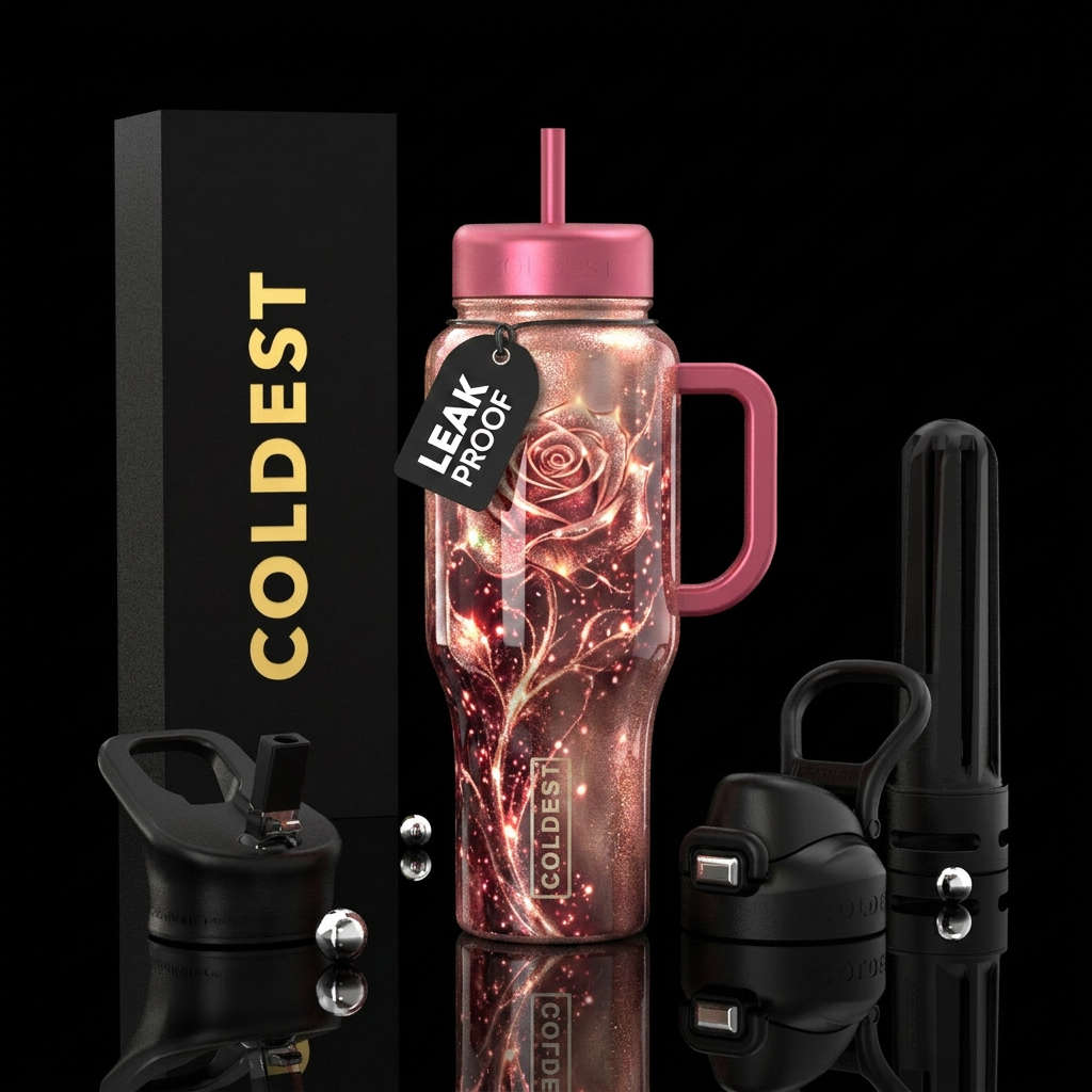 Rose, glowie, sparkly, shiny, water bottle design