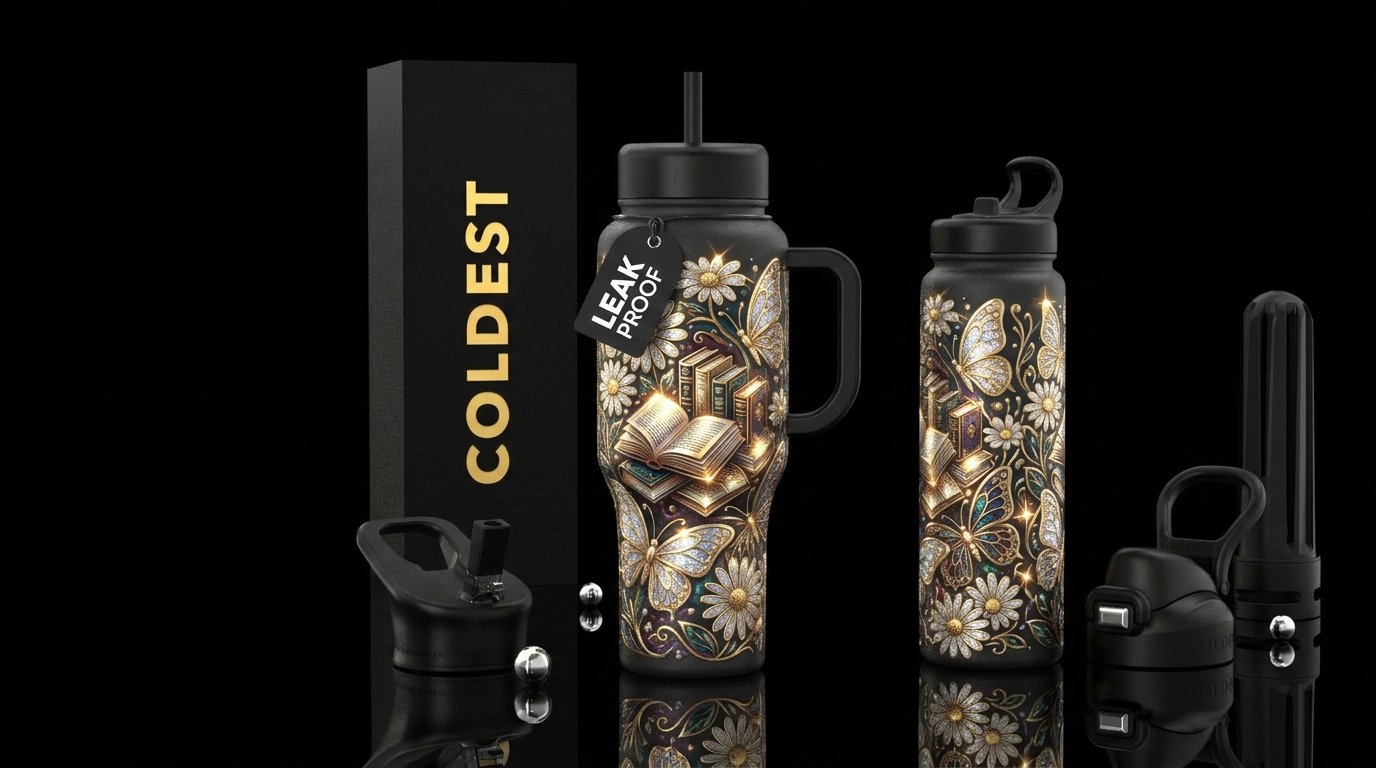 butterfly,books,daisies,shiny, sparkly, glowie, lu... water bottle design