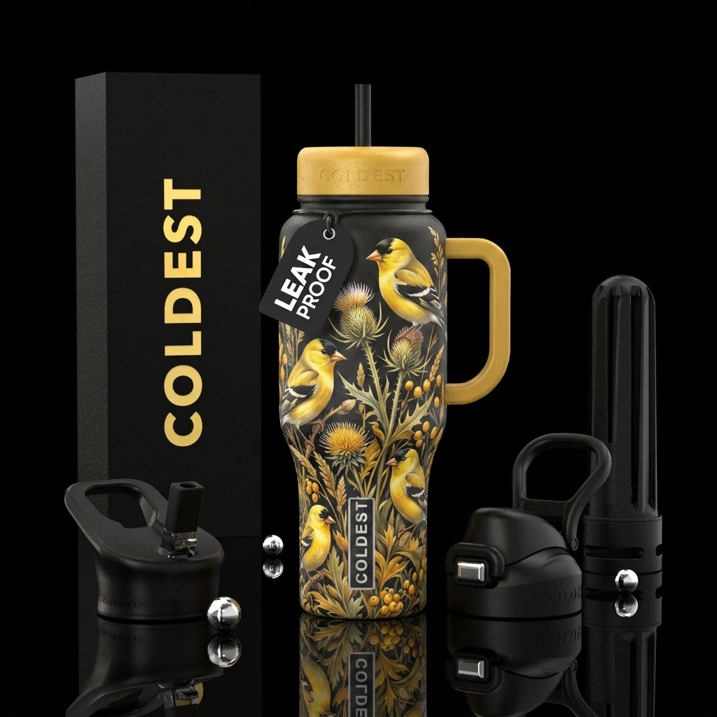 Gold finch water bottle design