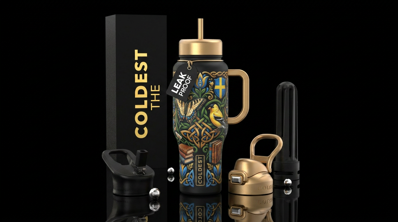 Celtic,Swedish,butterfly,goldfinch,books water bottle design