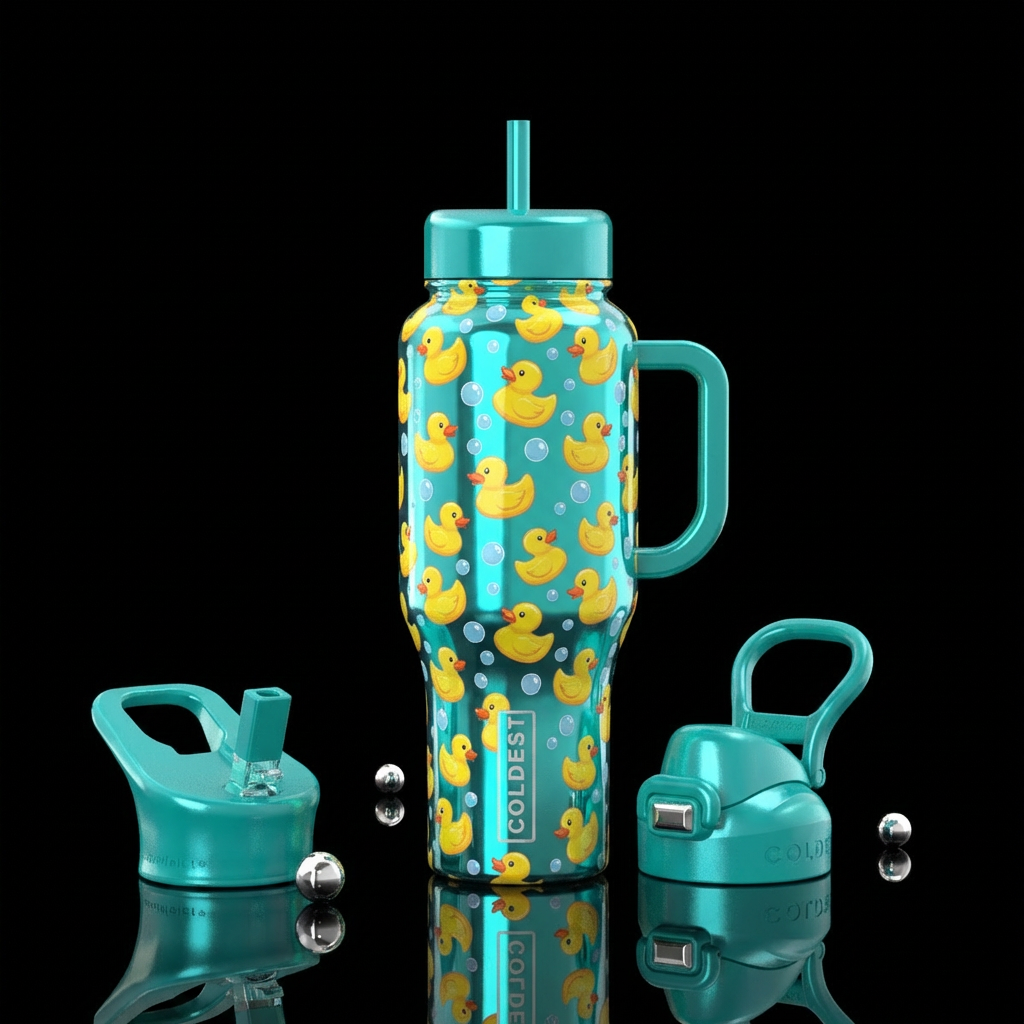 Duck party , vibrant, realistic, shiny,matching al... water bottle design