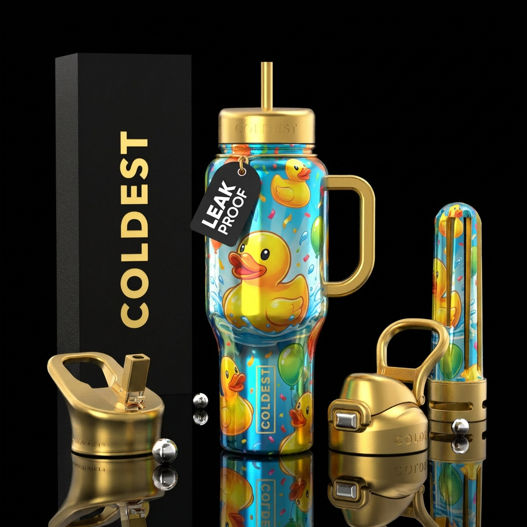Duck party , vibrant, realistic, shiny,matching al... water bottle design