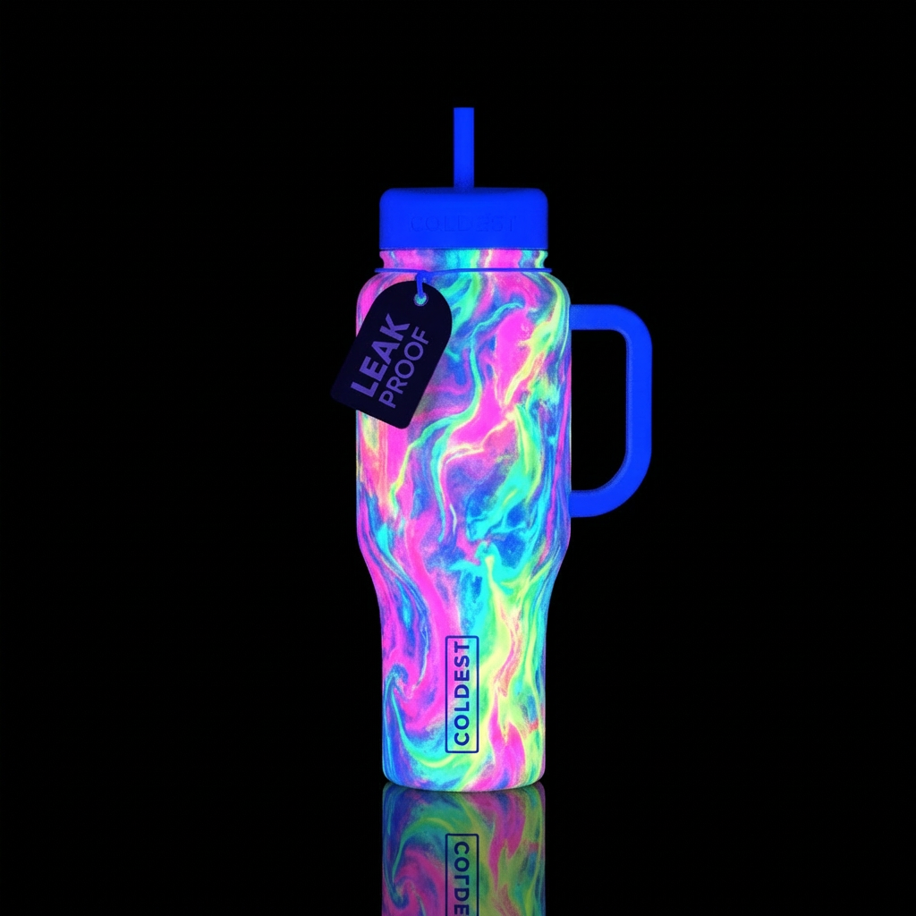 uv florescent marble, radiant,  glowing water bottle design