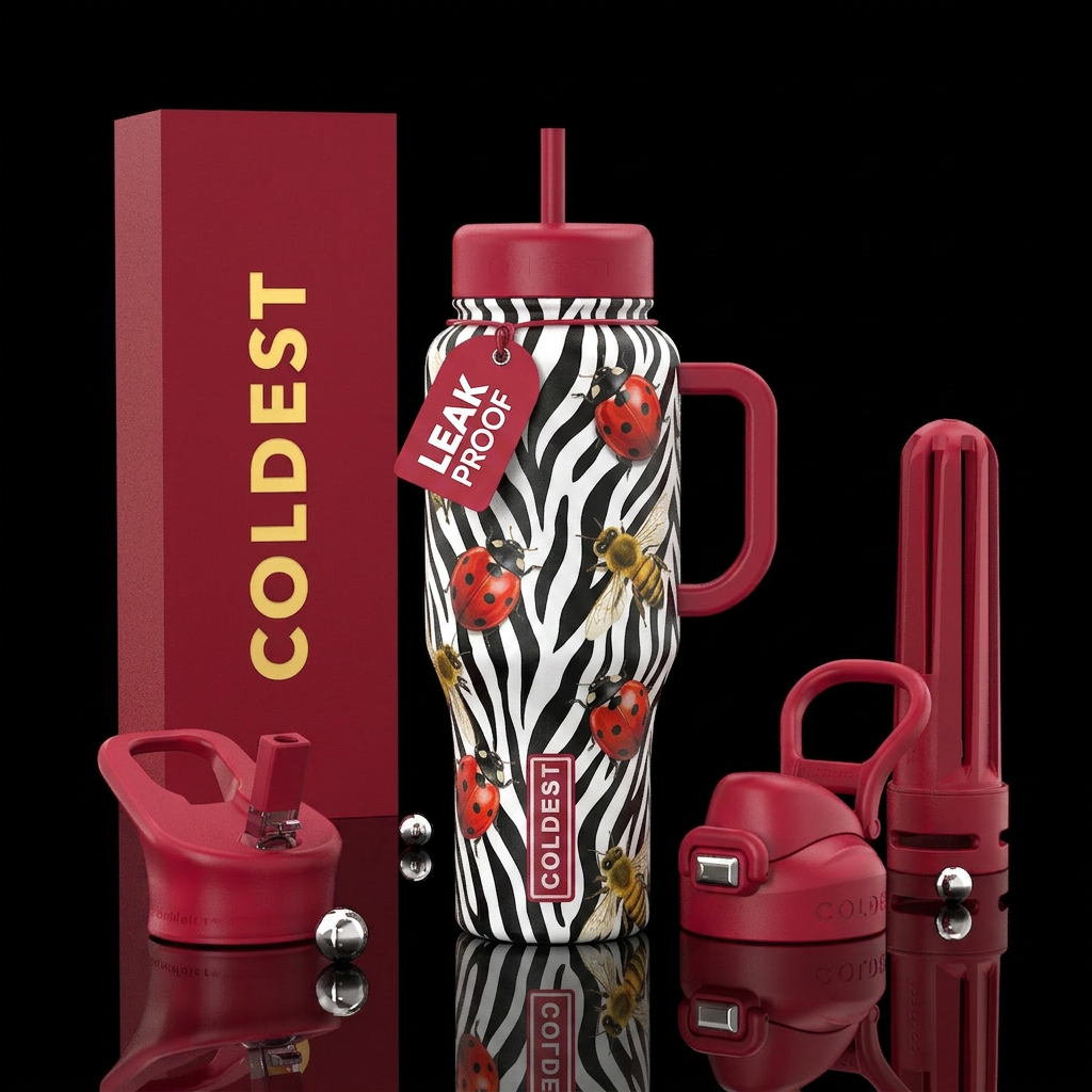 Ladybugs & Bees on a zebra print water bottle design