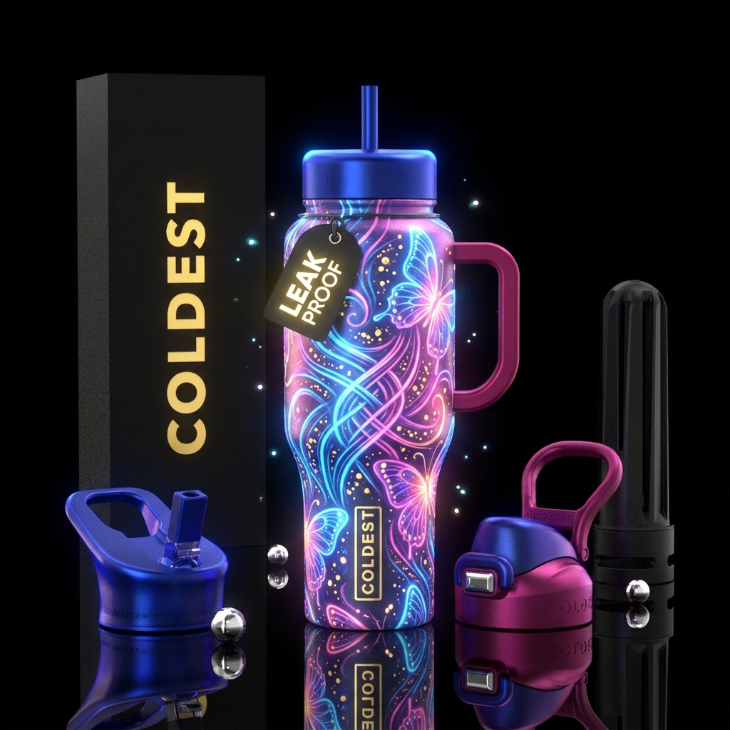 butterfly, swirls, modern, beautiul, glowie water bottle design
