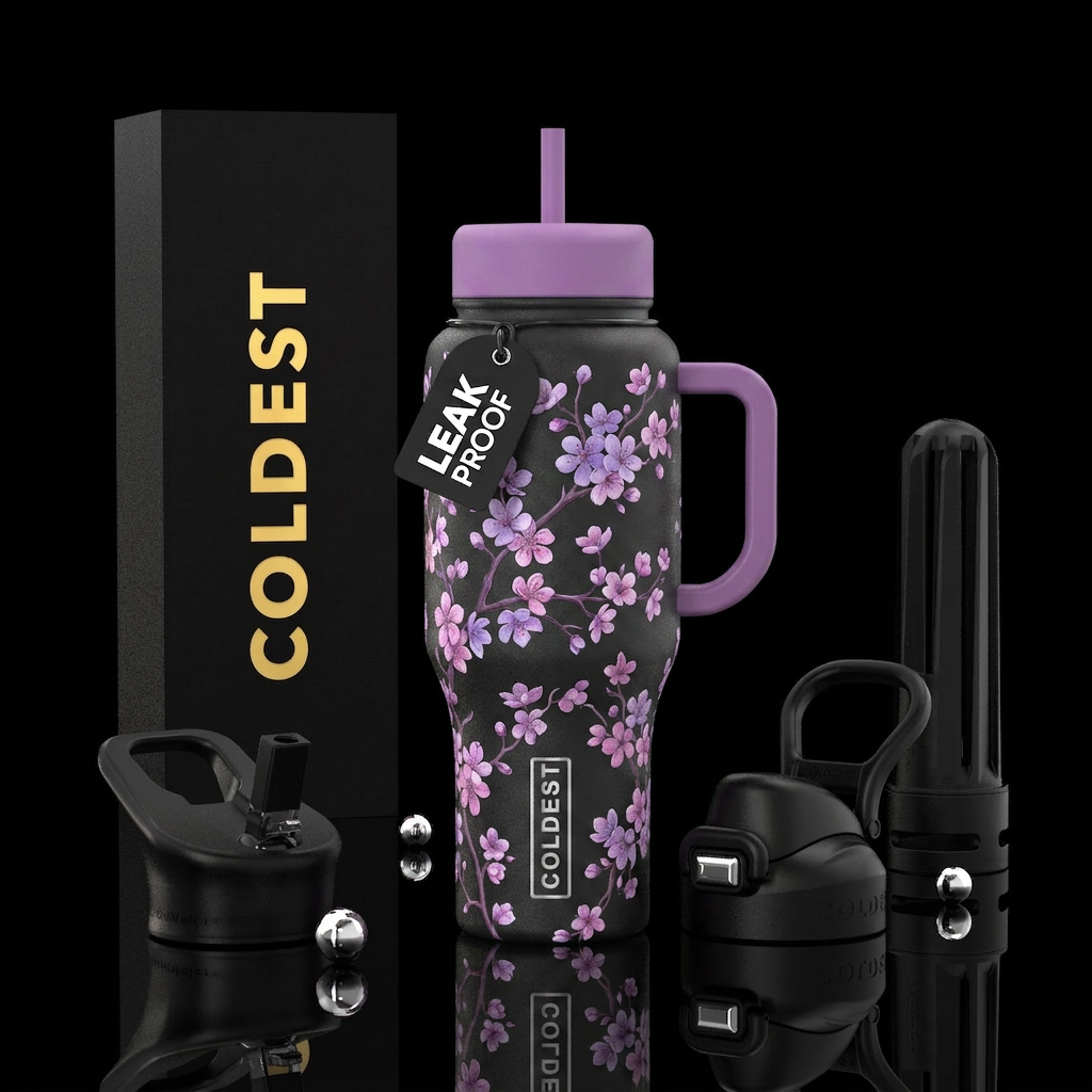 dramatic, orchid, whimsical, modest, cherry blosso... water bottle design