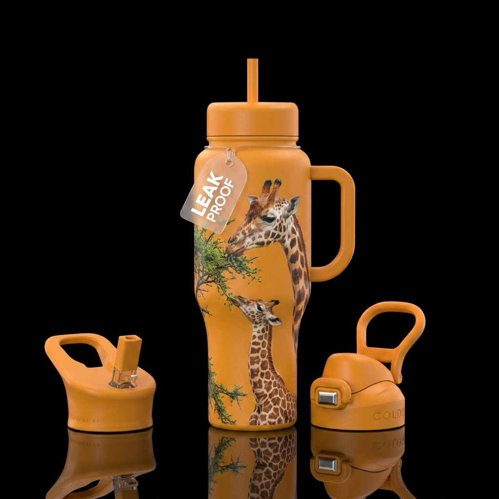 giraffe & baby eating water bottle design