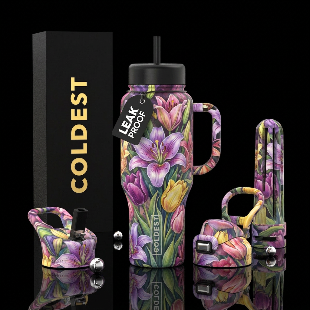 Lillies & Tulips, , vibrant, water bottle design