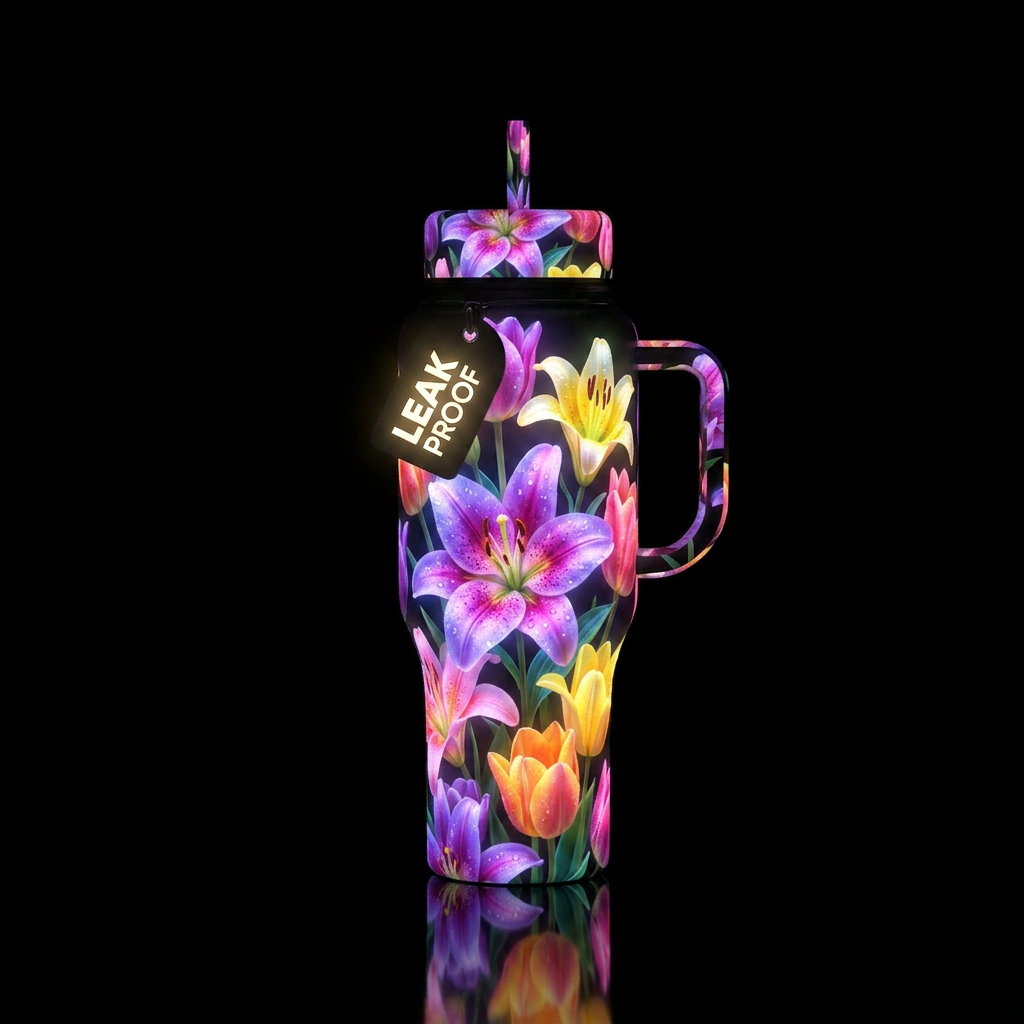 Lillies & Tulips, , vibrant,  Glowing water bottle design