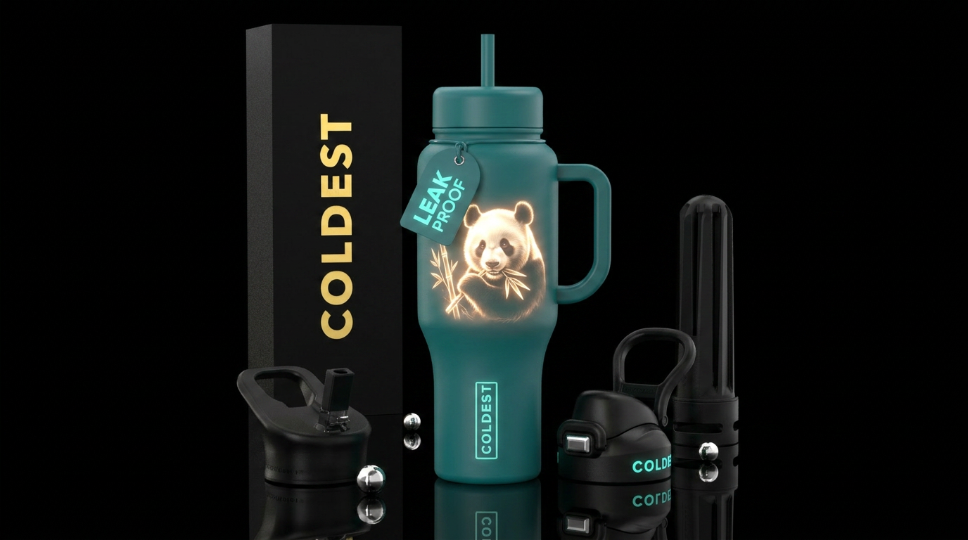 Panda, Glowing, pretty water bottle design