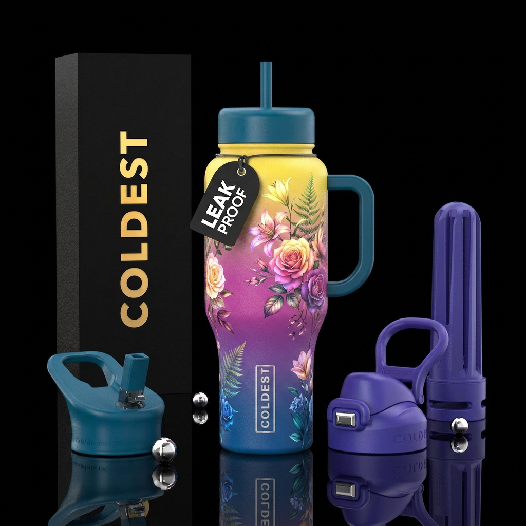 Ombre, flowers,pretty, glowing water bottle design
