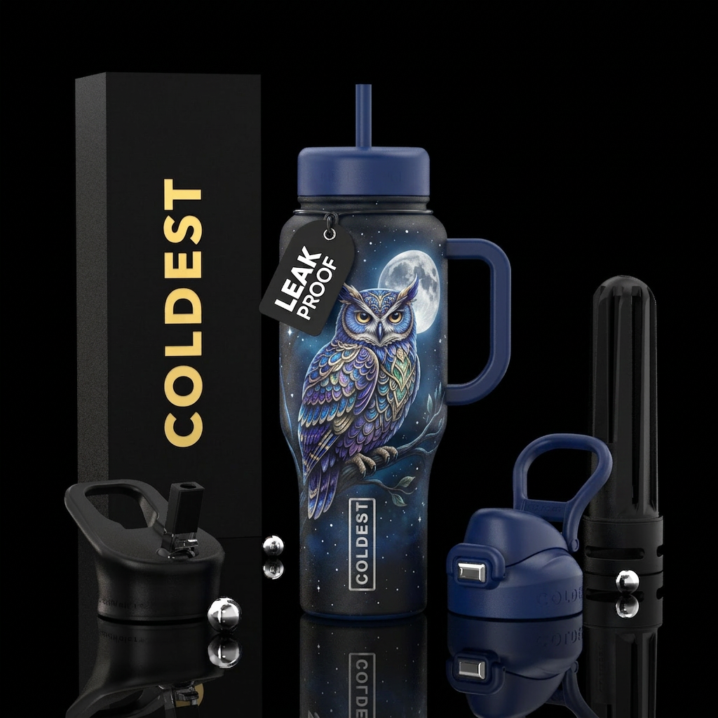 Moonlight owl, pretty water bottle design