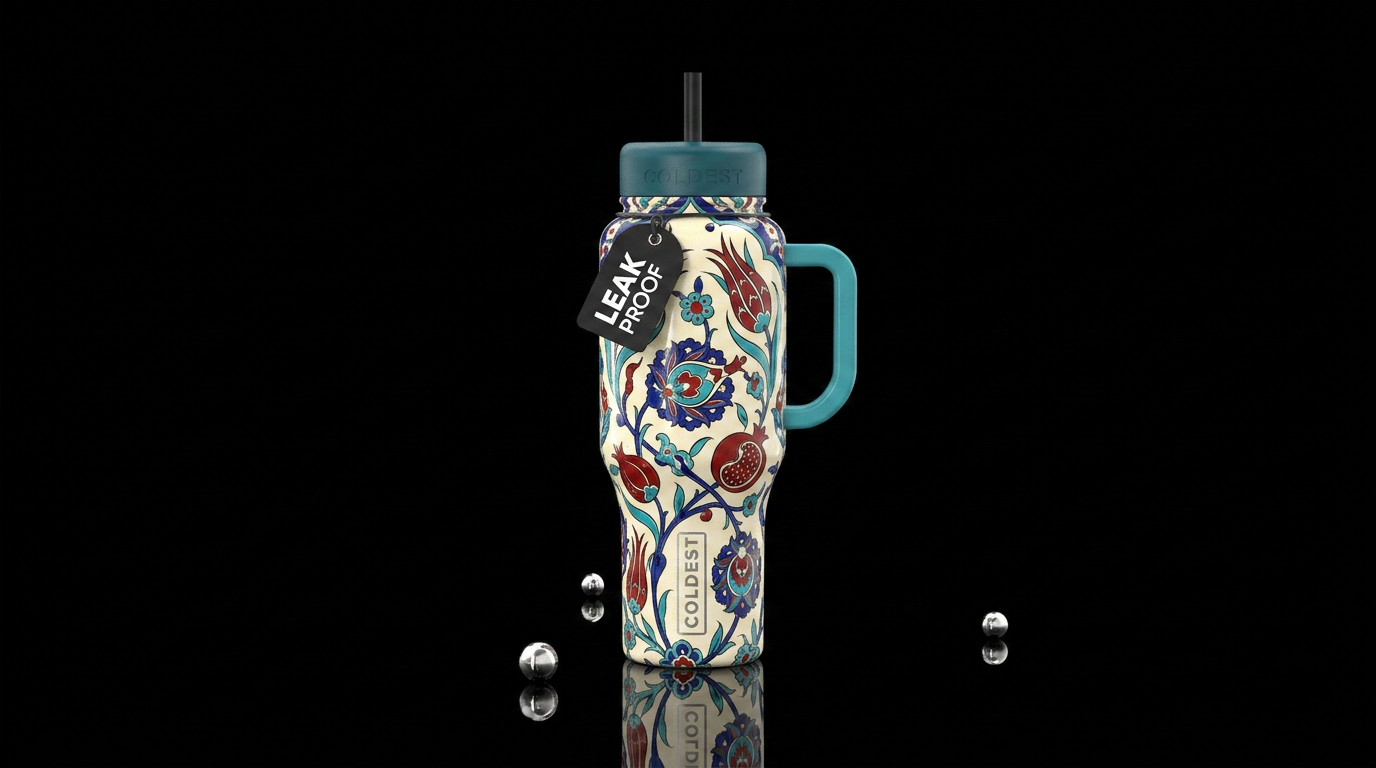 rich turquoise insulated bottle,  Ottoman Iznik ce... water bottle design